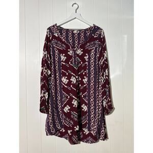 Roxy Dress Boho Chic Tunic Maroon White/Purple Size Medium